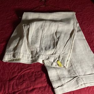 Beige linen wide leg dress slacks